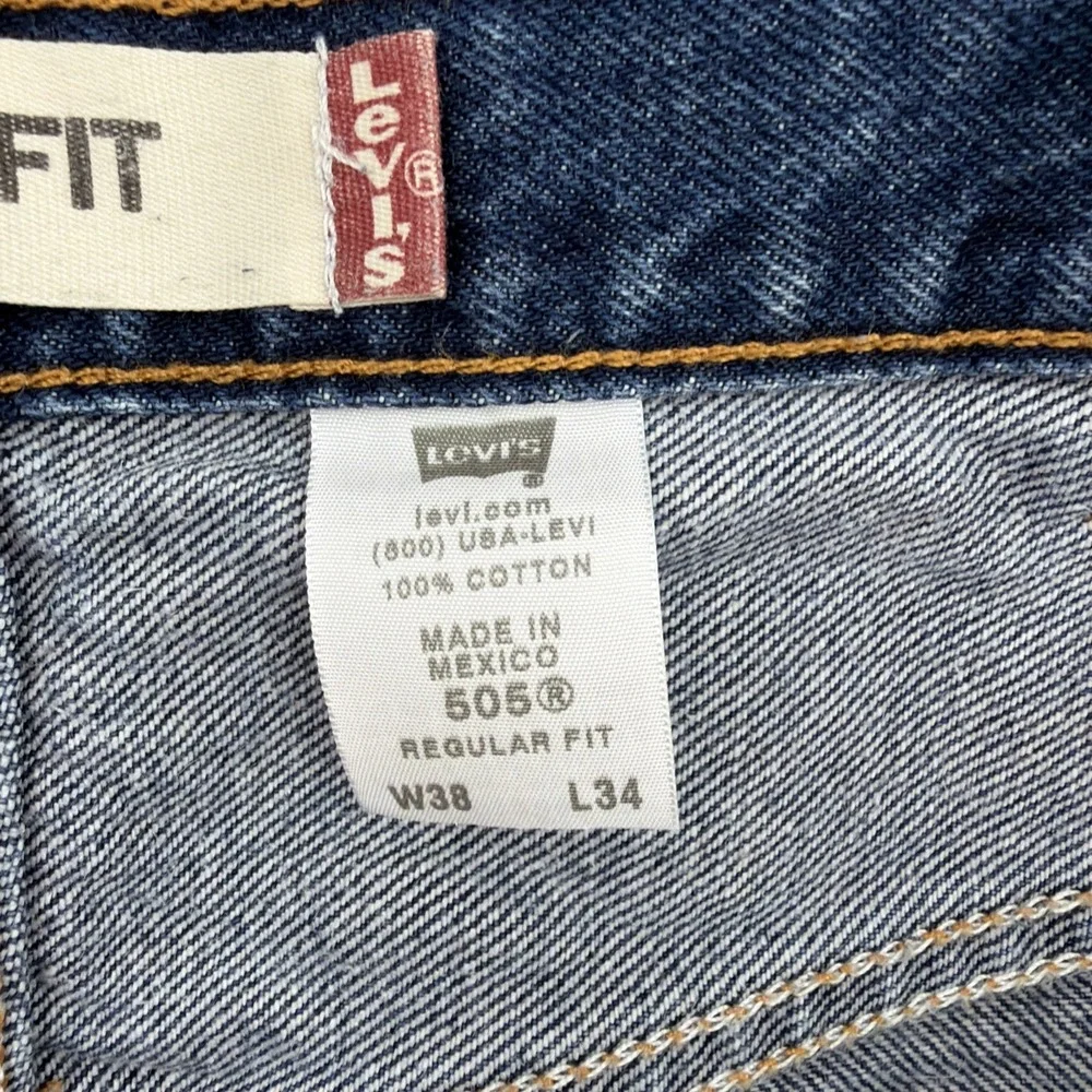 Levi's 505 Regular Fit Straight Mens 38x34 Blue Denim Jeans Made In Mexico